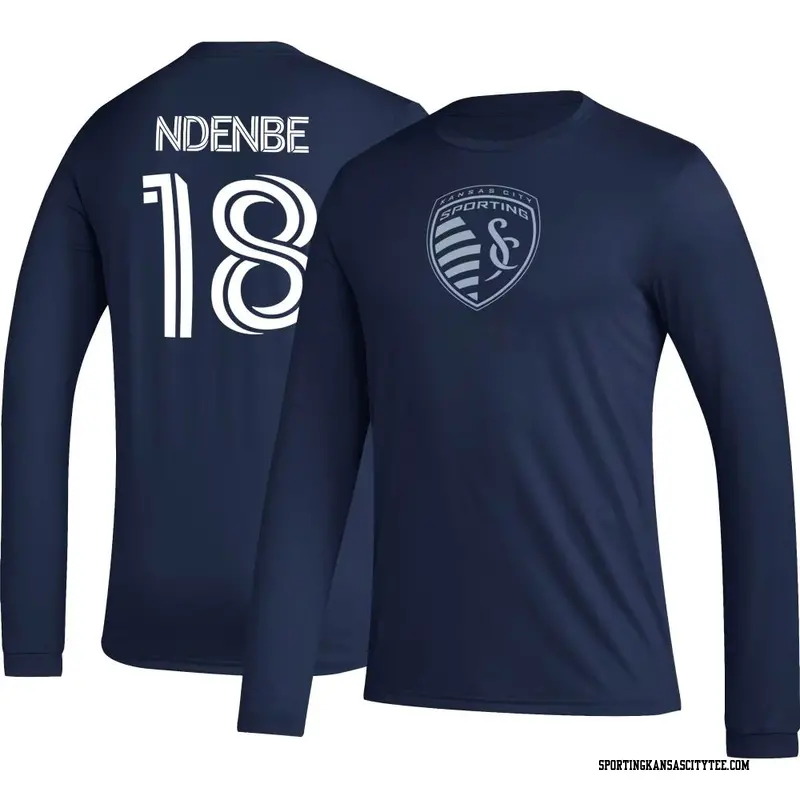 Men's Sporting Kansas City ＃18 Logan Ndenbe Navy Icon Name & Number Long Sleeve T-Shirt