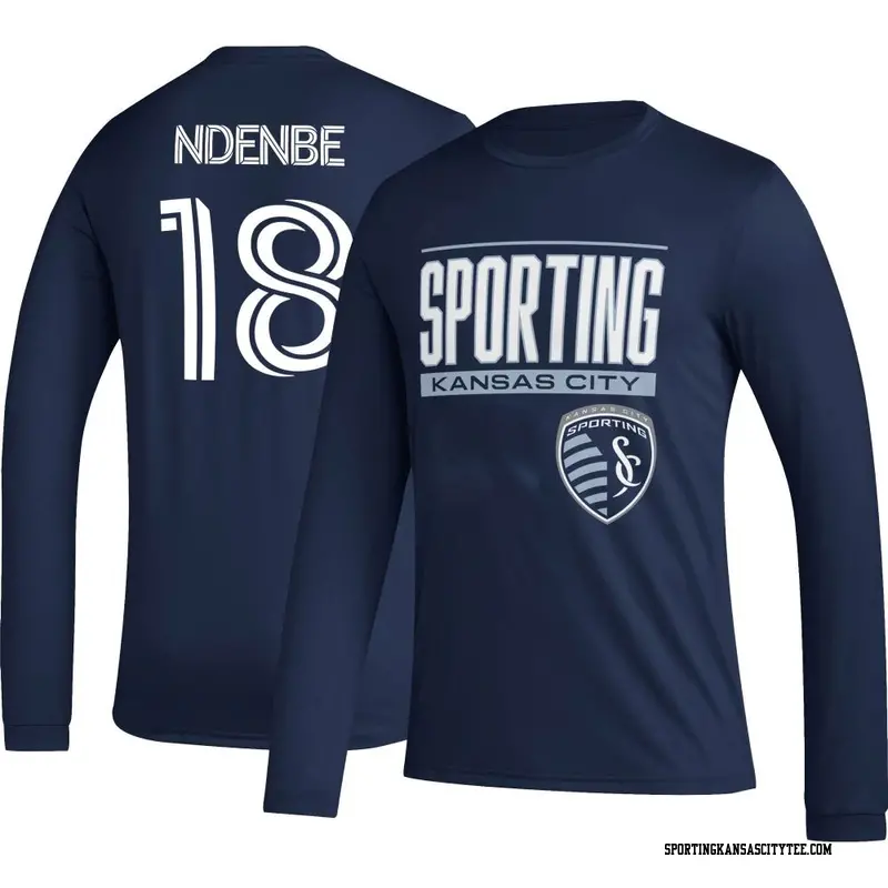 Men's Sporting Kansas City ＃18 Logan Ndenbe Navy Name & Number Club Long Sleeve T-Shirt