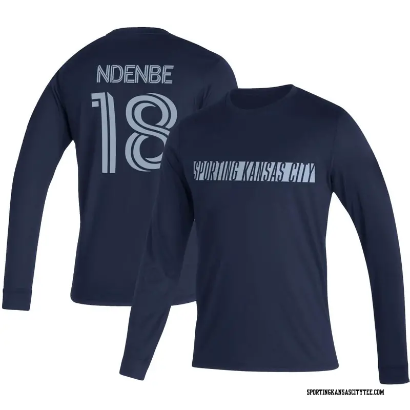 Men's Sporting Kansas City ＃18 Logan Ndenbe Navy Name & Number Vintage Long Sleeve T-Shirt