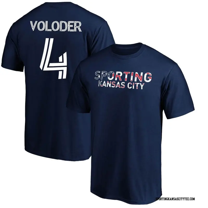 Men's Sporting Kansas City ＃4 Robert Voloder Navy Name & Number Banner Wave T-Shirt