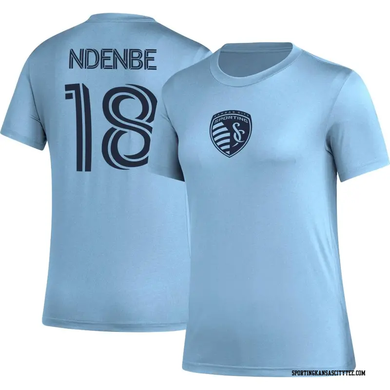 Women's Sporting Kansas City ＃18 Logan Ndenbe Light Blue Name & Number Icon T-Shirt