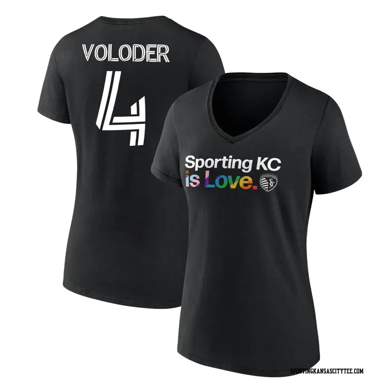 Women's Sporting Kansas City ＃4 Robert Voloder Black Name & Number City Pride V-Neck T-Shirt