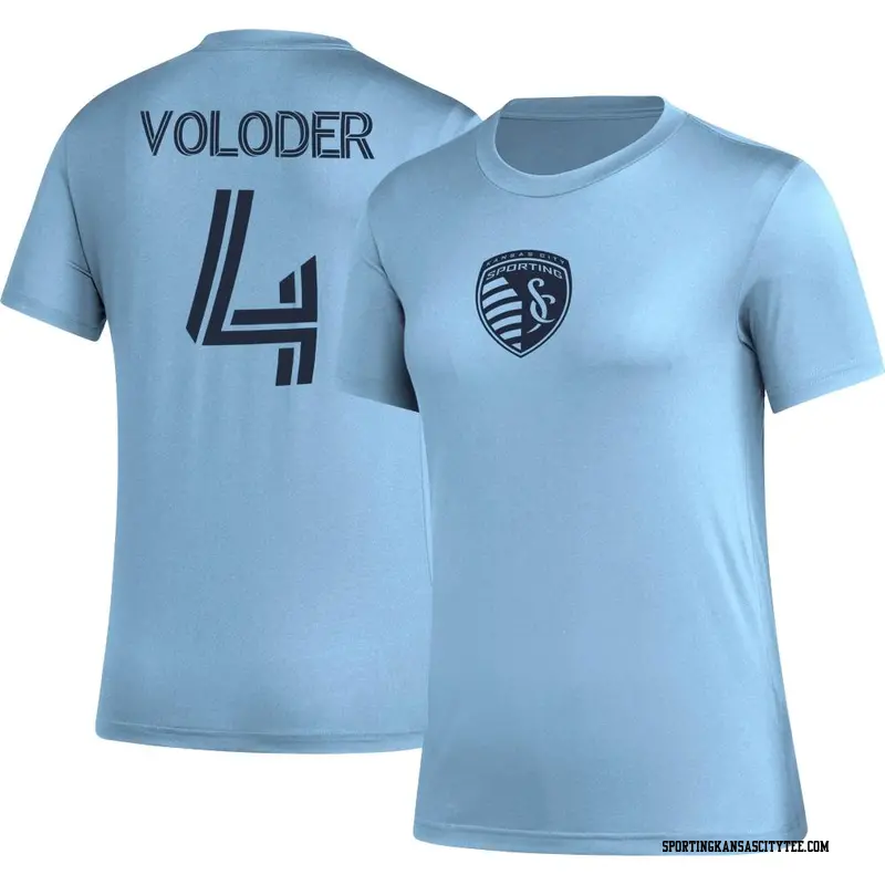 Women's Sporting Kansas City ＃4 Robert Voloder Light Blue Name & Number Icon T-Shirt