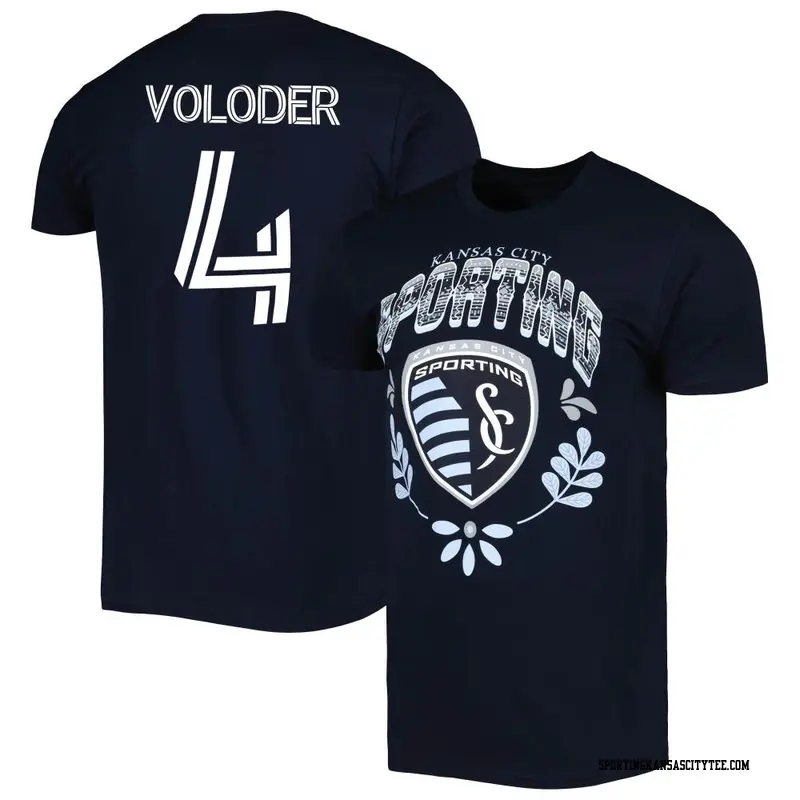 Youth Sporting Kansas City ＃4 Robert Voloder Navy Name & Number Serape T-Shirt